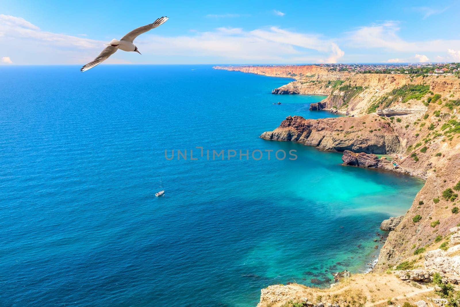 Beautiful cape Fiolent and azure water of the Black sea in Crimea.