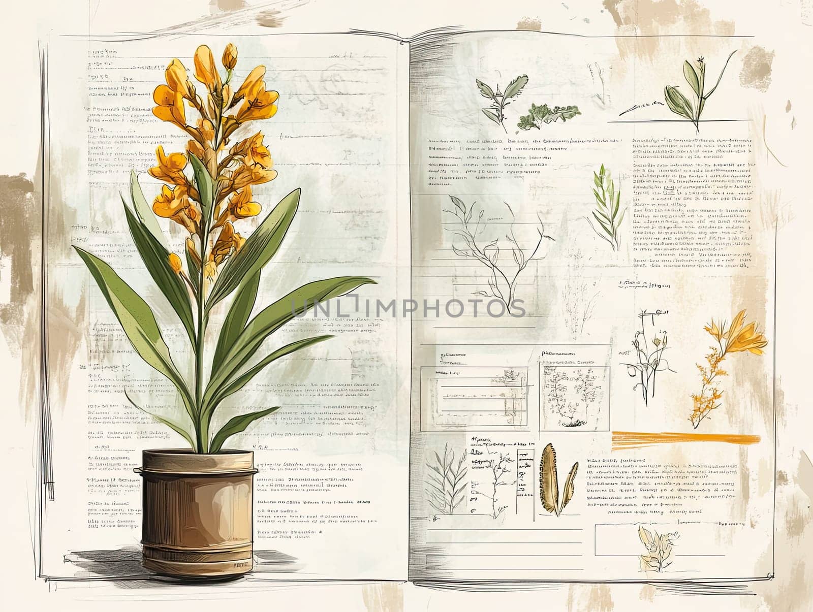 This botanical infographic features vintage-style illustrations of various plants alongside handwritten notes, offering detailed insights into plant characteristics and care.