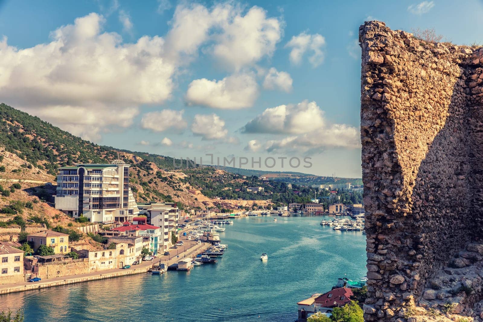 View on Balaklava Bay from the ruins of   Cembalo Walls of Genoa, Crimea.