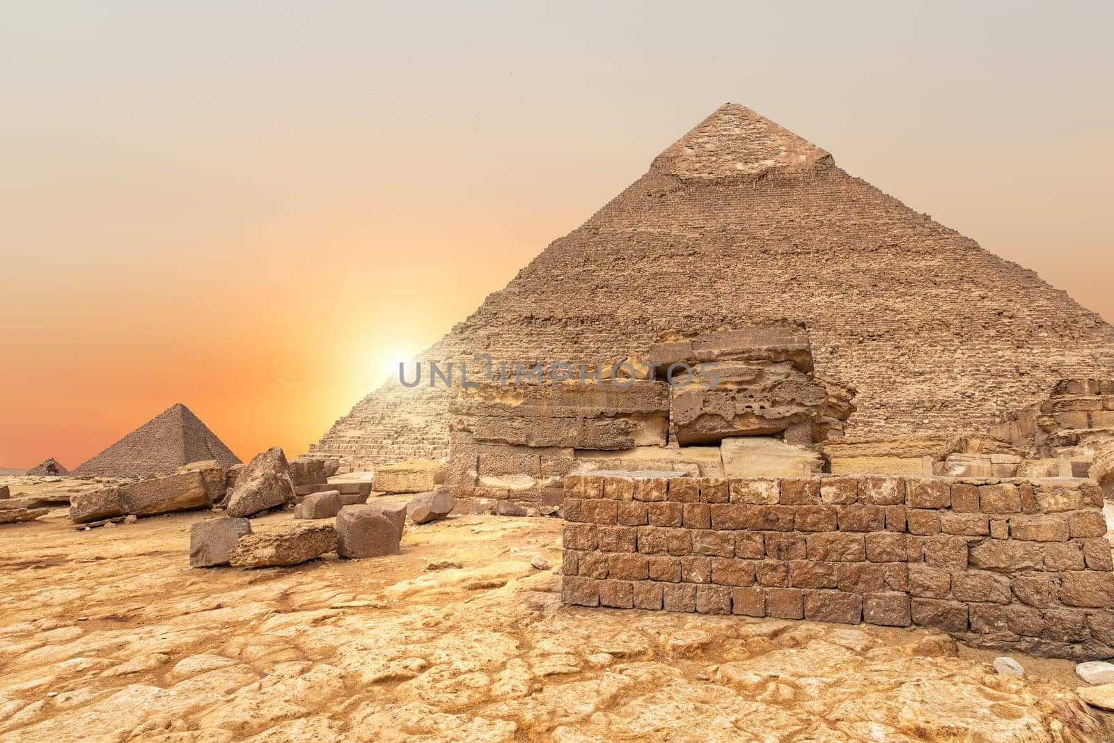 The evening view on the Pyramid of Khafre in Egypt.