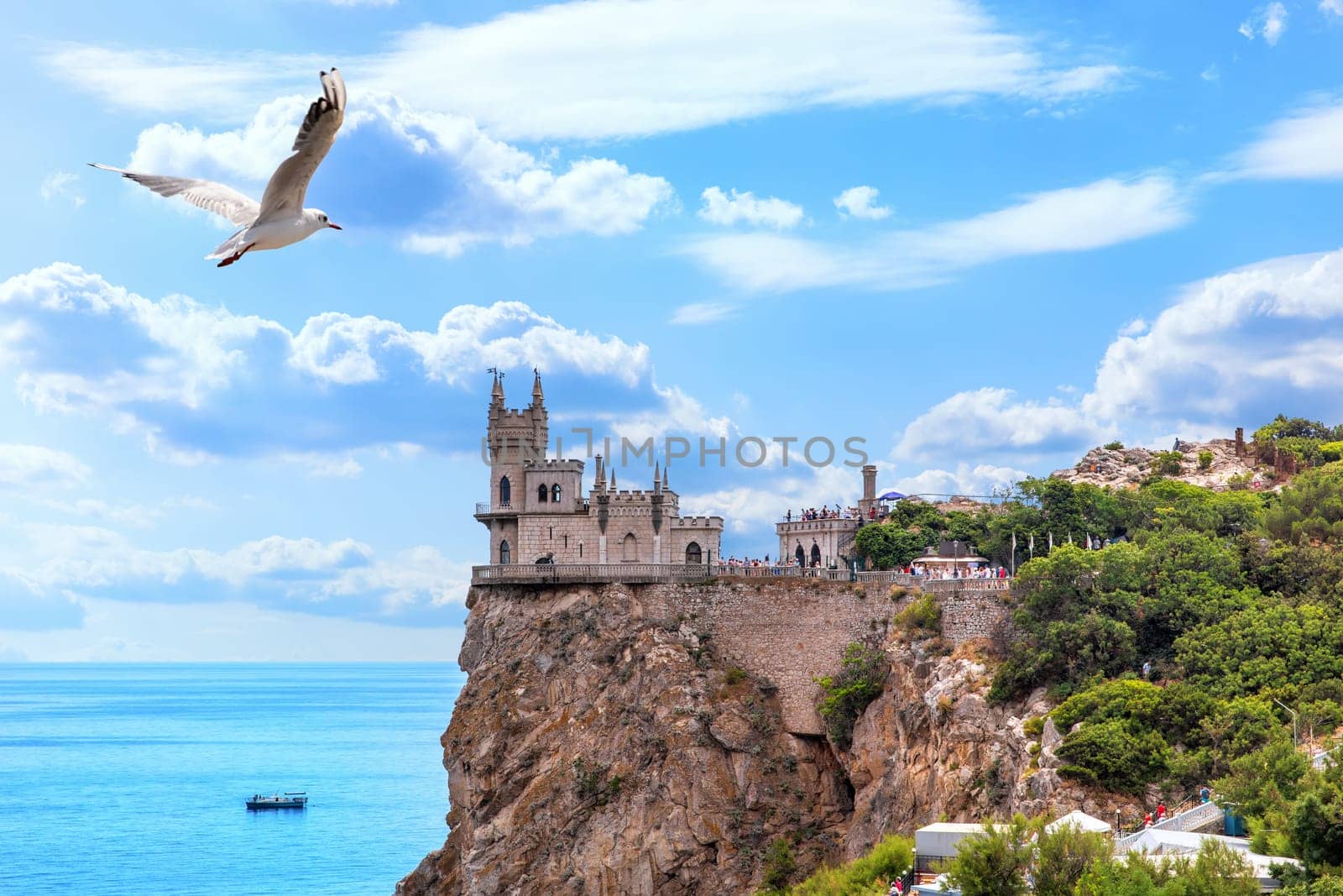 View on the Swallow Nest, famous castle on the rock in Crimea.