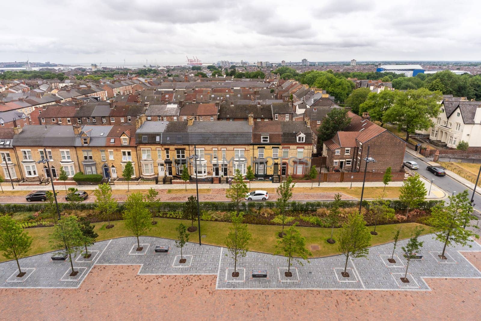 aerial view of Liverpool house around Anfield road and stadium in Liverpool England UK