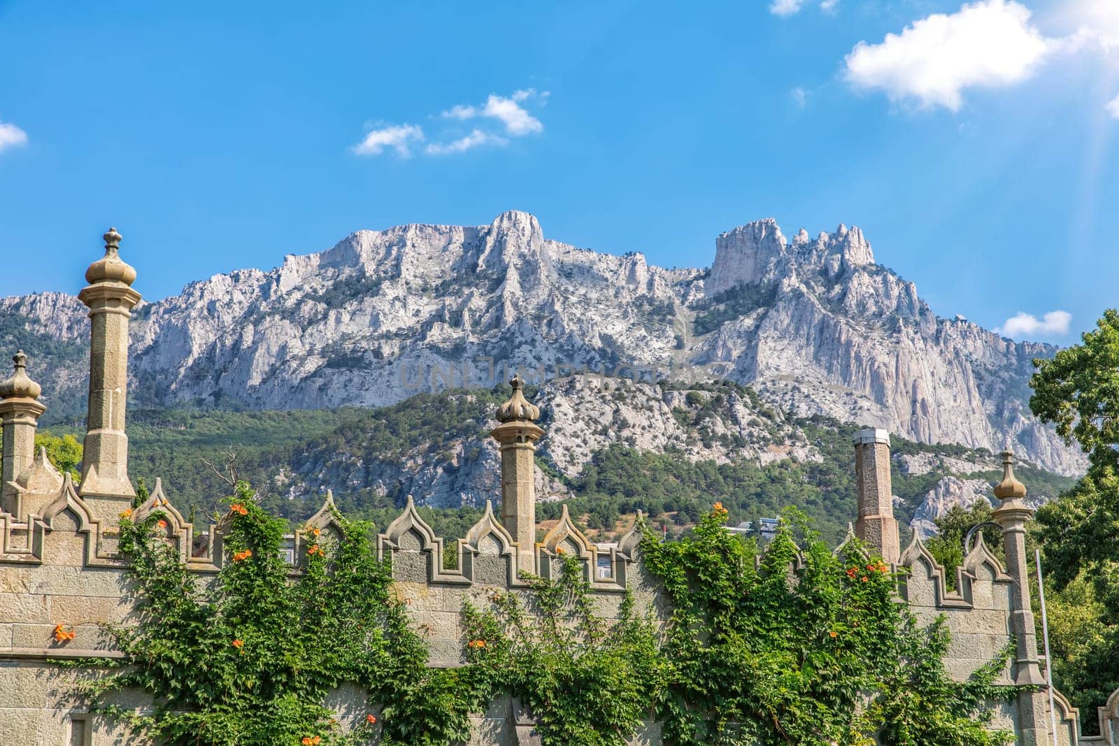 Ai-Petri view and the Vorontsov Palace towers, Crimea.