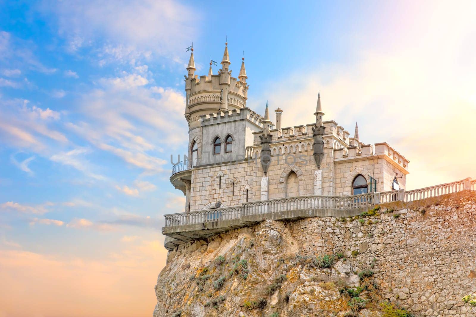 Beautiful view on the Swallow Nest Castle in the sky, Crimea, Ukraine.