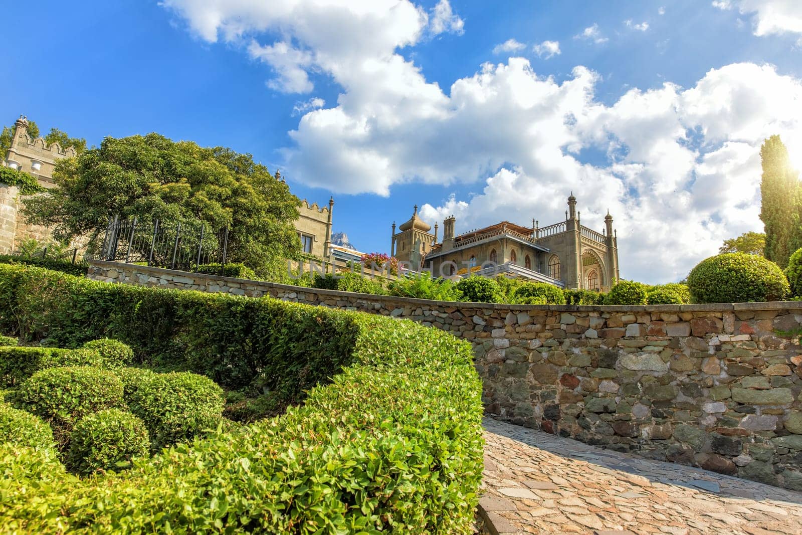 Vorontsov Palace in Crimea, view of the beautiful park.