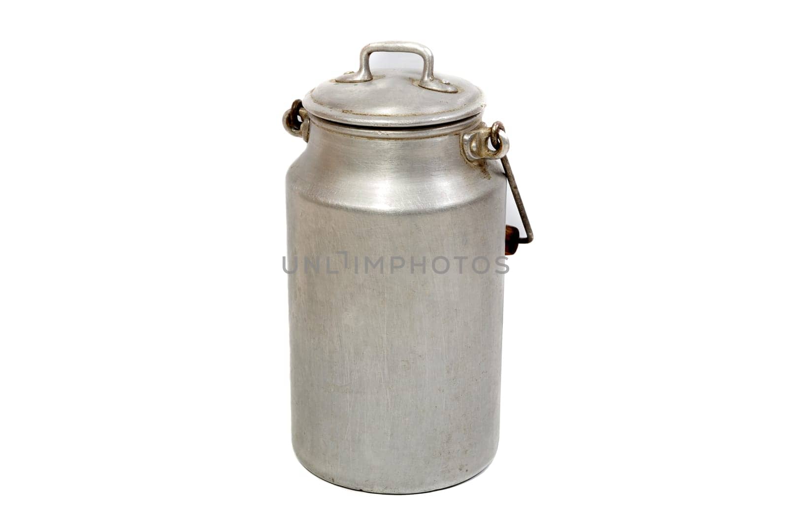 retro aluminium milk can on white background