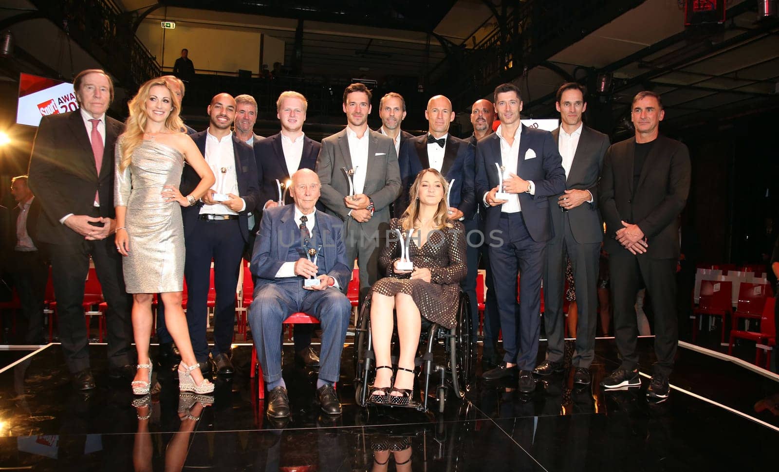 Group picture of all winners and presenters after the Sport Bild Award 2019 at the Fischauktionshalle on August 19, 2019 in Hamburg, Germany.