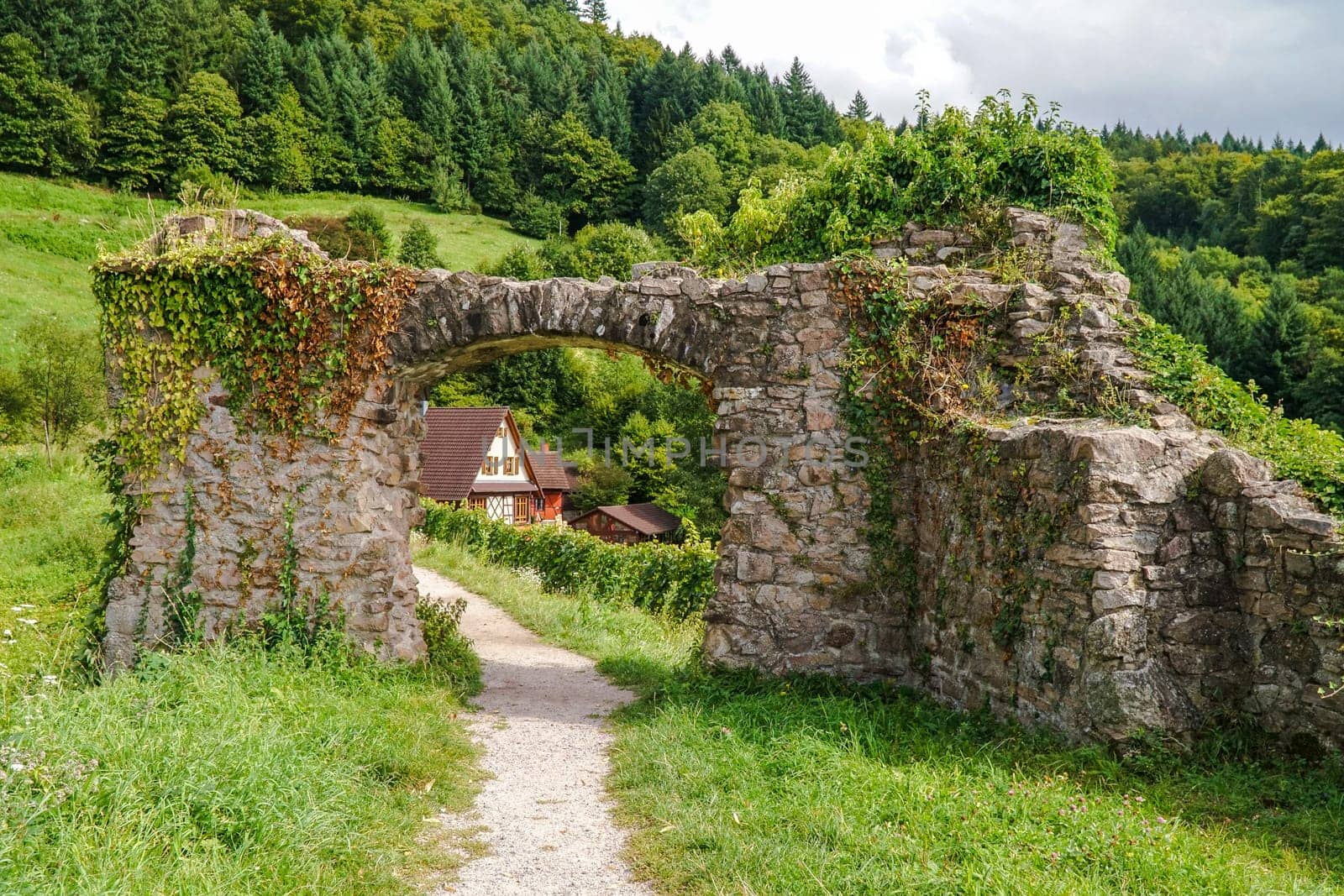 Historic archway from castle ruin Schauenburg in Blackforest Germany