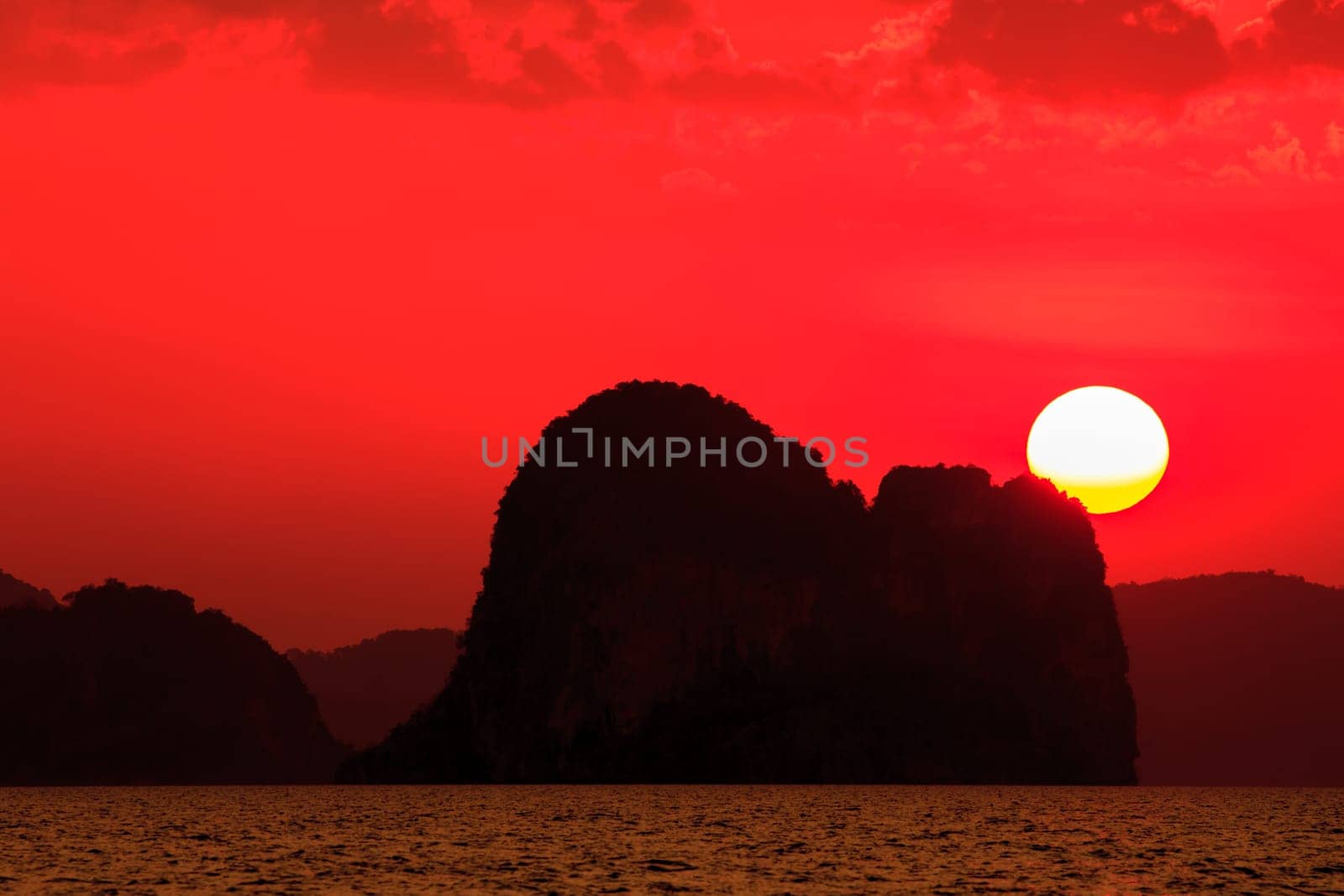 Sunset at seaside beach in Krabi,Thailand. Abstract nature background