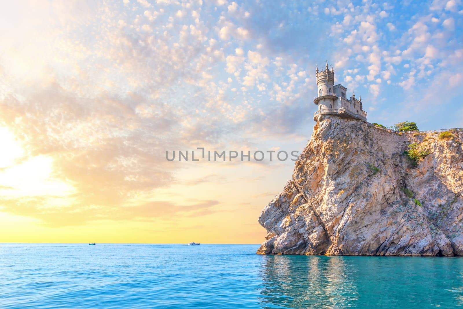 Beautiful sunrise at Swallow Nest in Crimea.