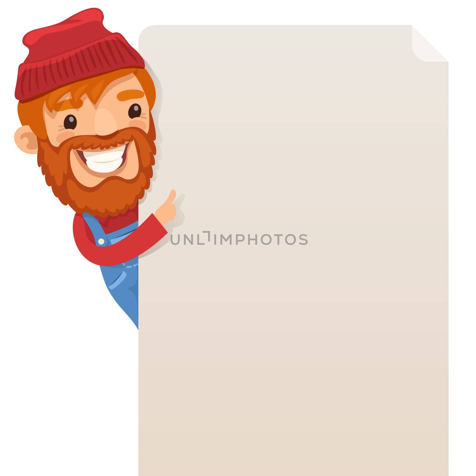 Lumberjack looking at blank poster. In the EPS file, each element is grouped separately. Isolated on white background. JPG with paths.