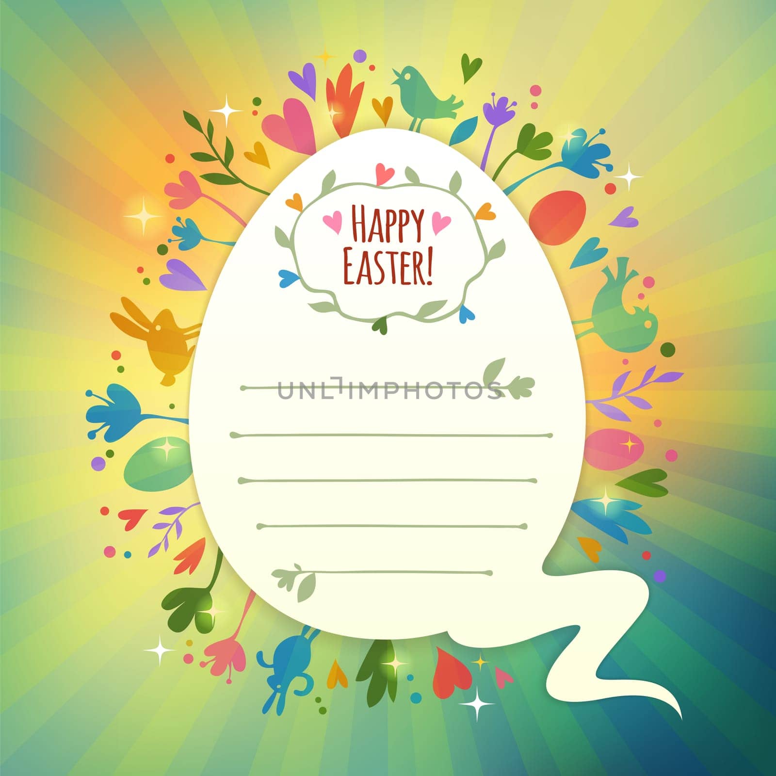 Beautiful Retro Easter Card With Symbols of Spring. In the EPS file, each element is grouped separately.