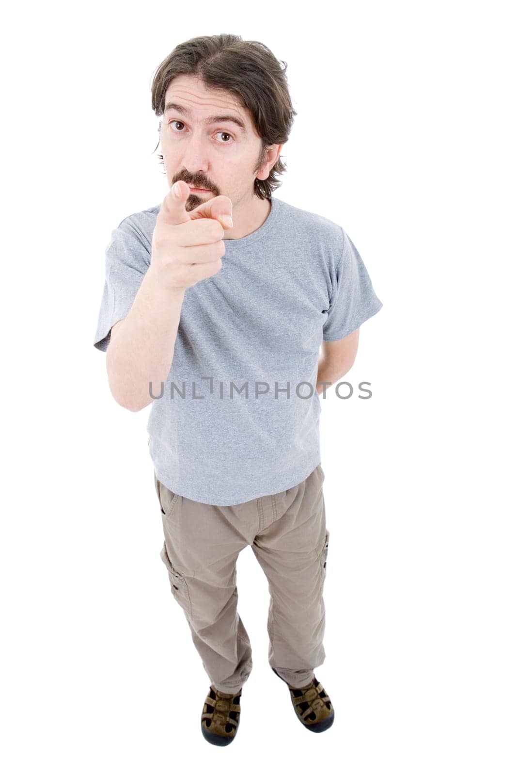 young casual man full body in a white background
