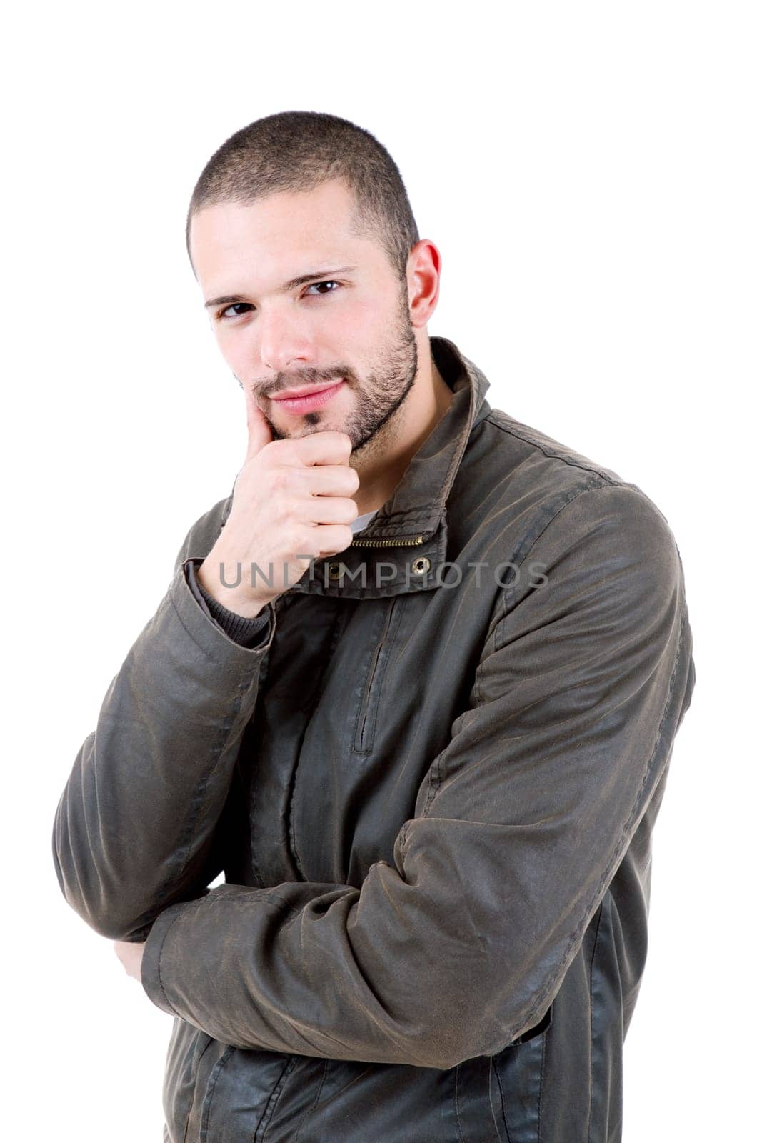 young casual man portrait, isolated on white