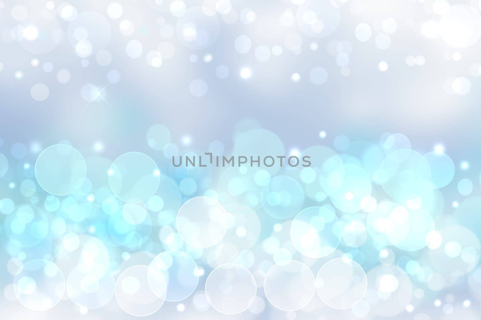 Abstract blurred festive delicate winter christmas or Happy New Year background with shiny blue and white bokeh lighted stars. Space for your design. Card concept.