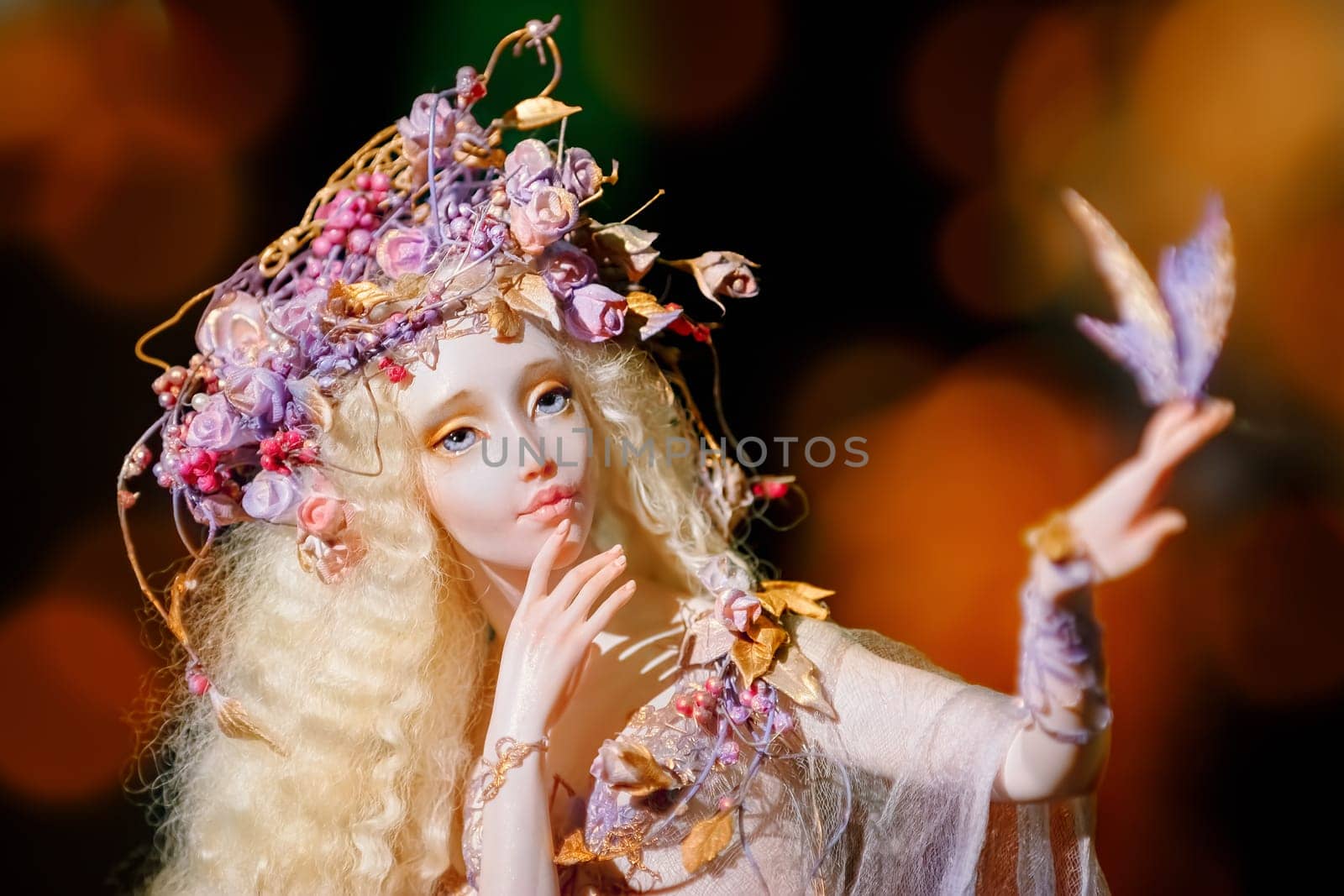 PREILI, LATVIA - August 16, 2019: Doll by Elena Tuminskaya - "Forest Fairy"" at the V International Festival of Author Dolls ""Dolls Summer in Preili"""