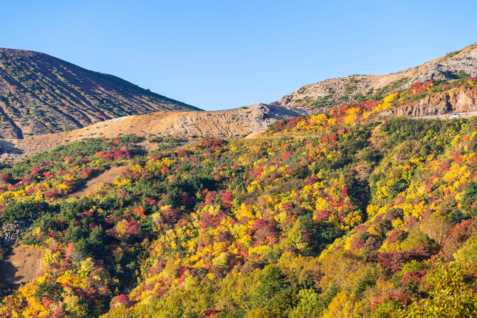 Autumn fall foliage Mountain at Bandai Azuma Skyline at Mt.Bandai in Fukushima Tohoku Japan