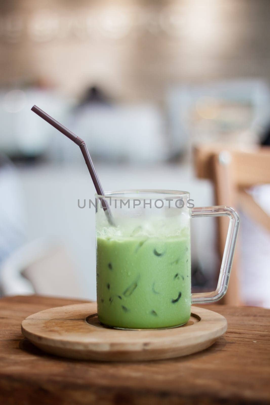 Iced matcha green tea latte, stock photo