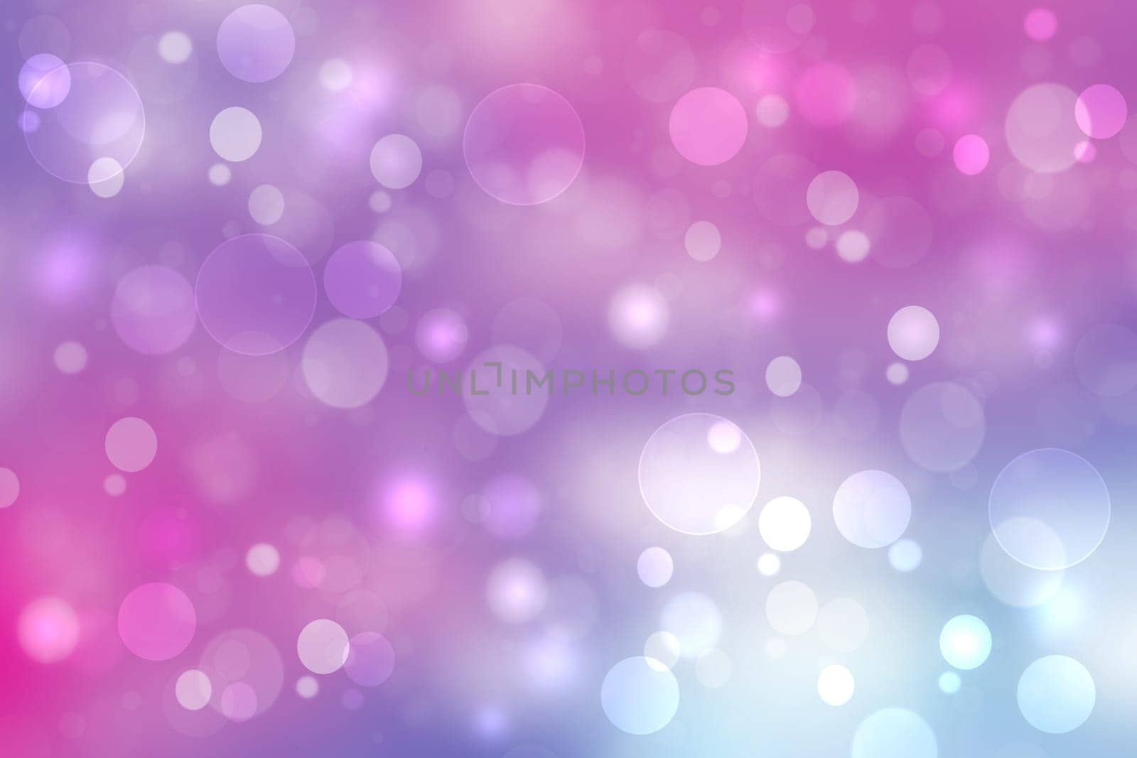 Abstract gradient purple pink blue background texture with blurred bokeh circles and lights. Space for design. Beautiful backdrop.
