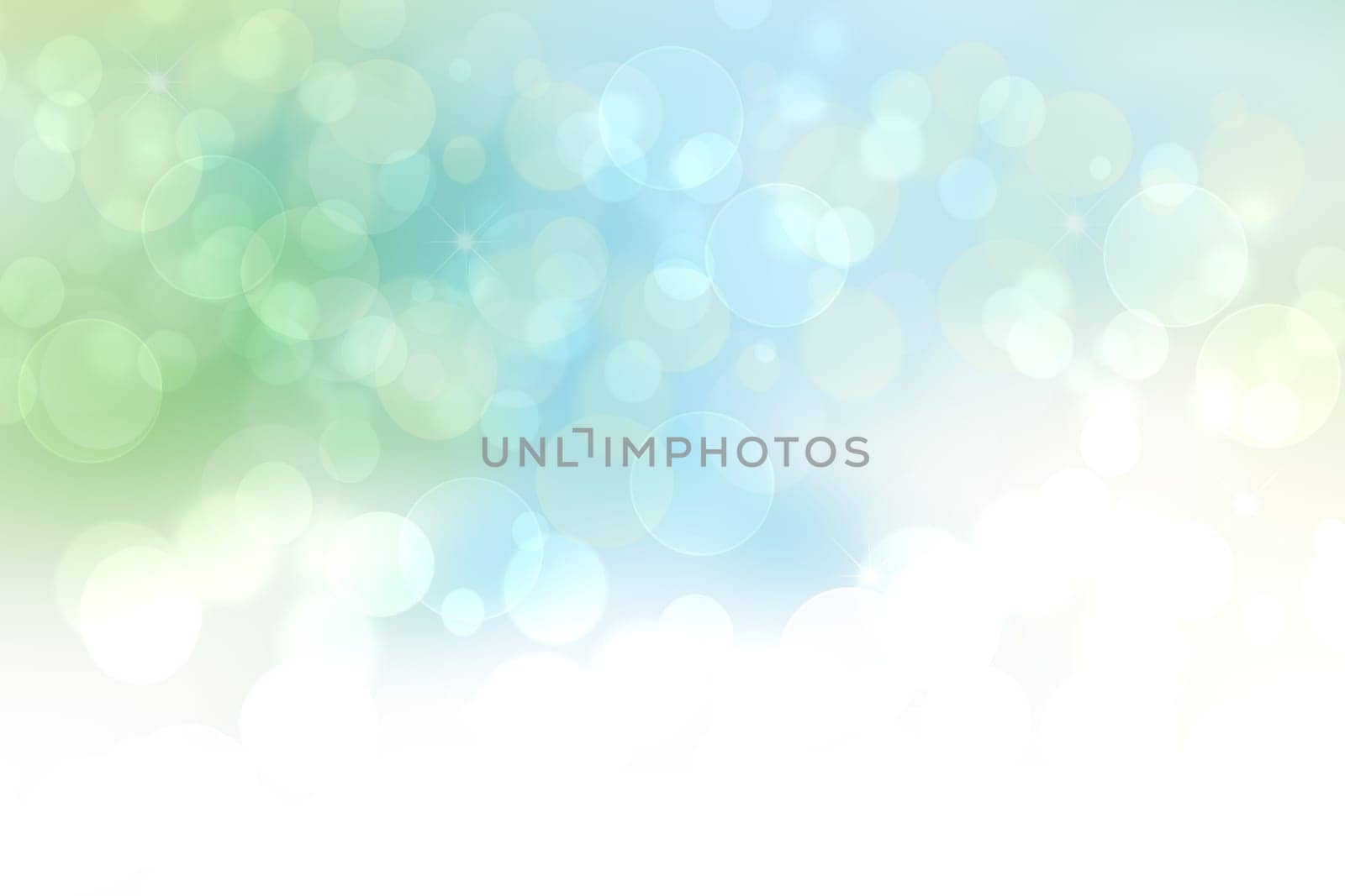 Abstract blurred festive delicate winter christmas or Happy New Year background with shiny blue and white bokeh lighted stars. Blank white copy space. Card concept.
