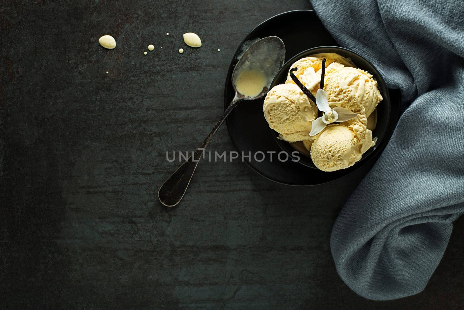 Homemade natural Organic Vanilla Ice Cream scoops in a bowl