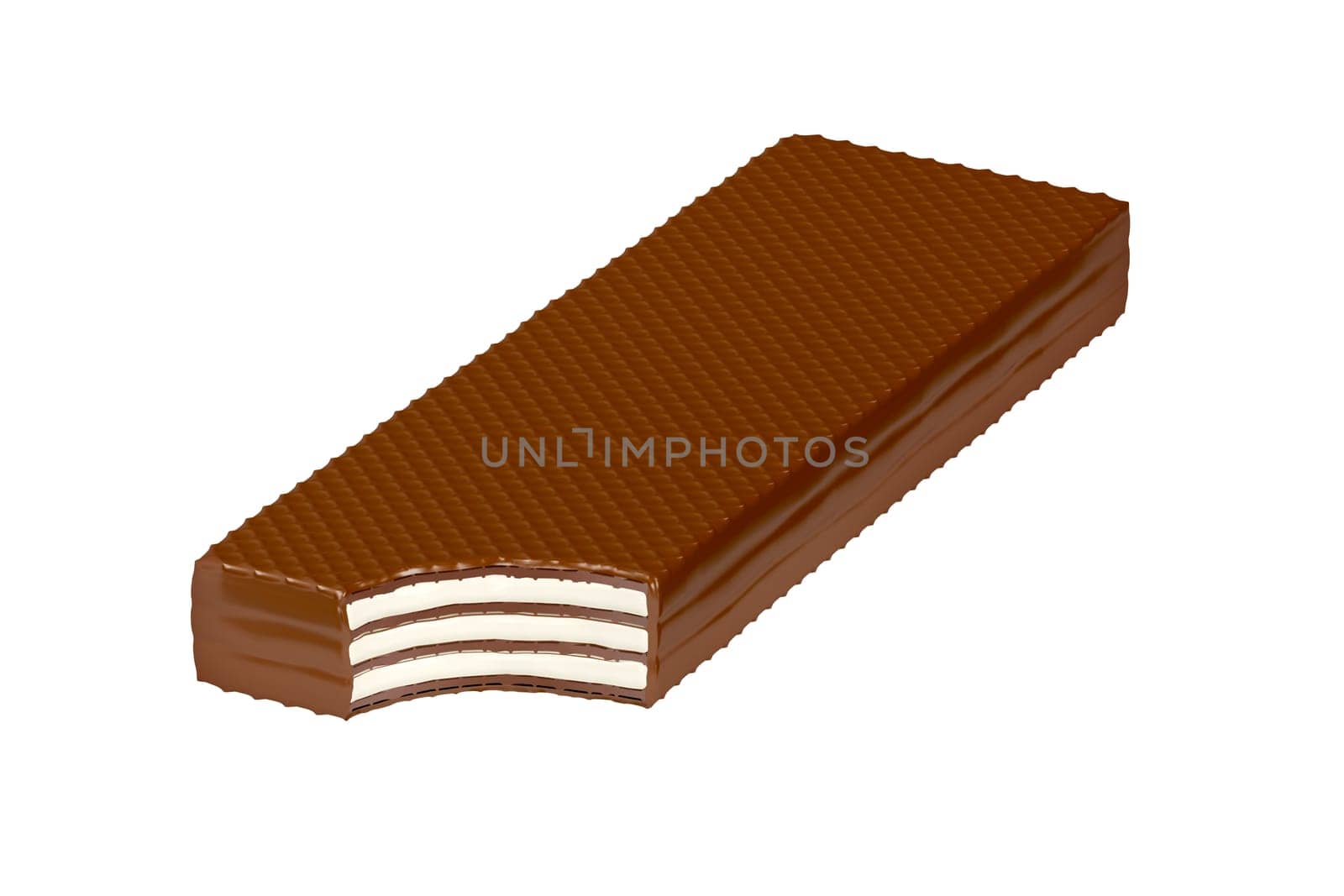 Bitten chocolate wafer, isolated on white background