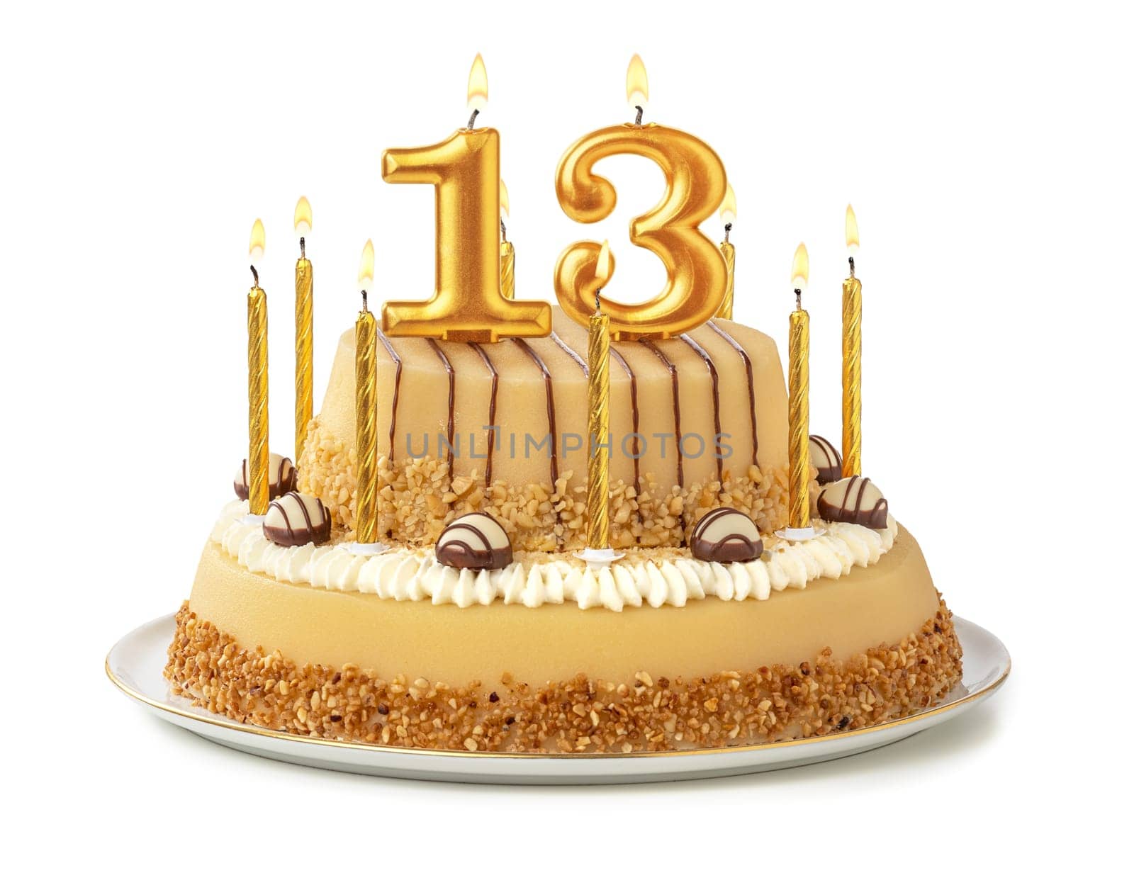 Festive cake with golden candles - Number 13