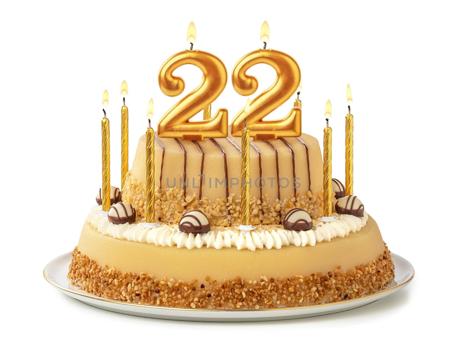 Festive cake with golden candles - Number 22