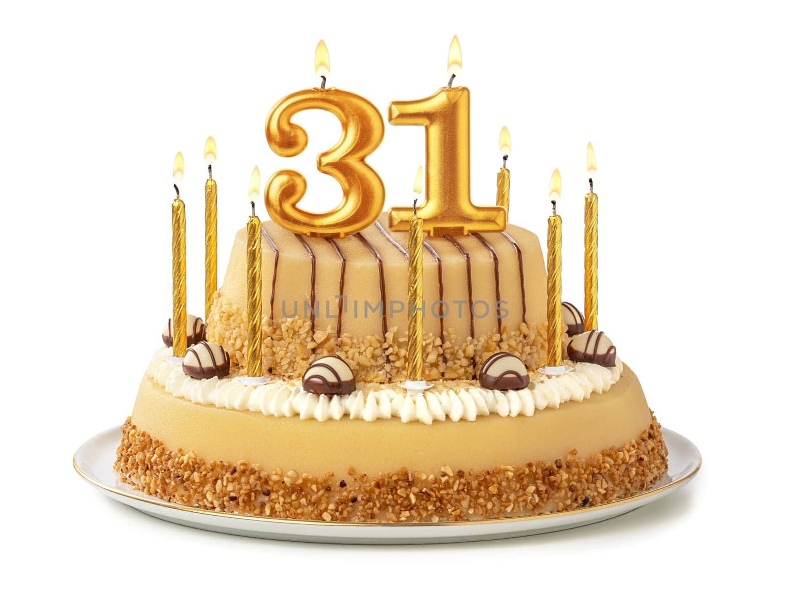 Festive cake with golden candles - Number 31