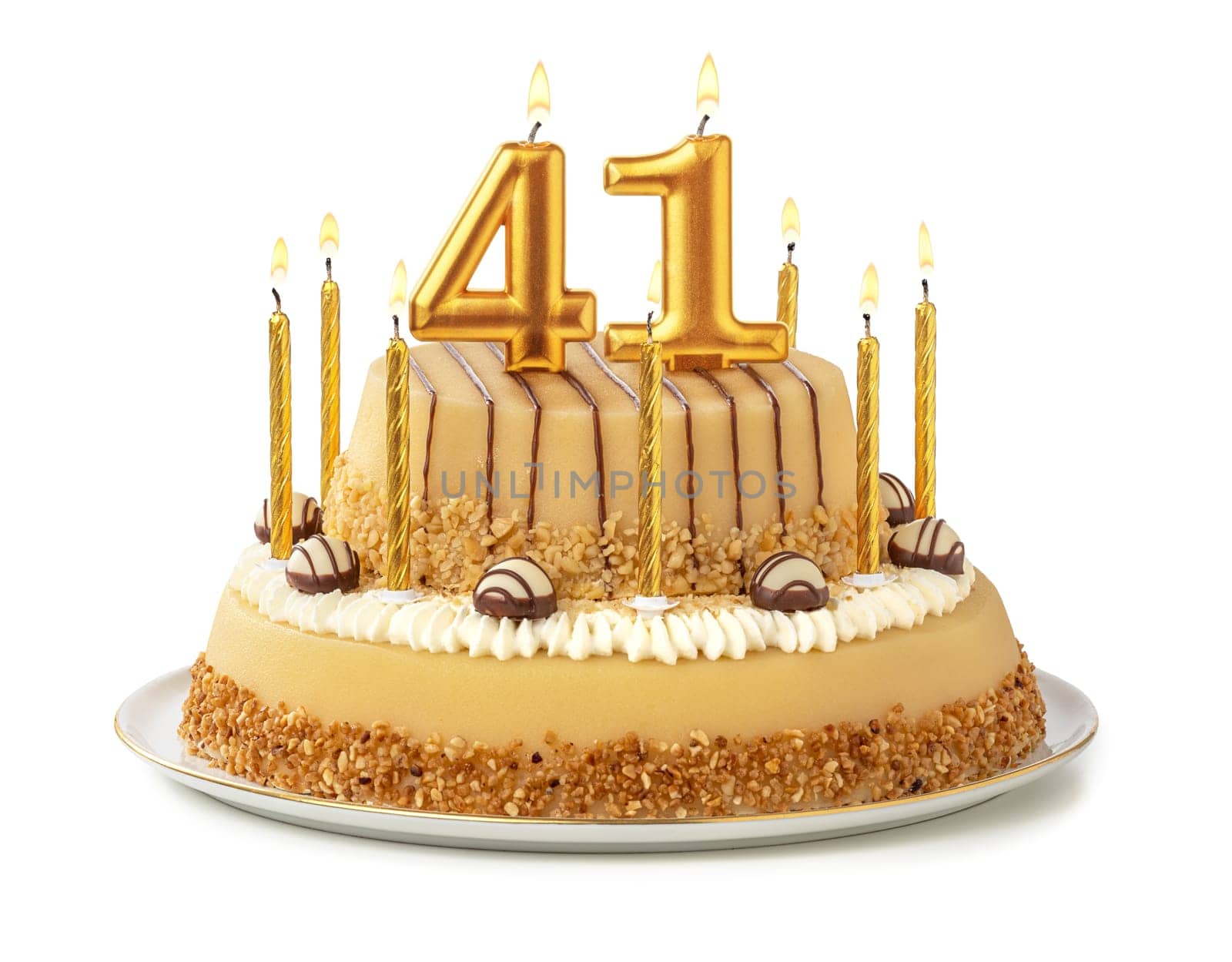 Festive cake with golden candles - Number 41