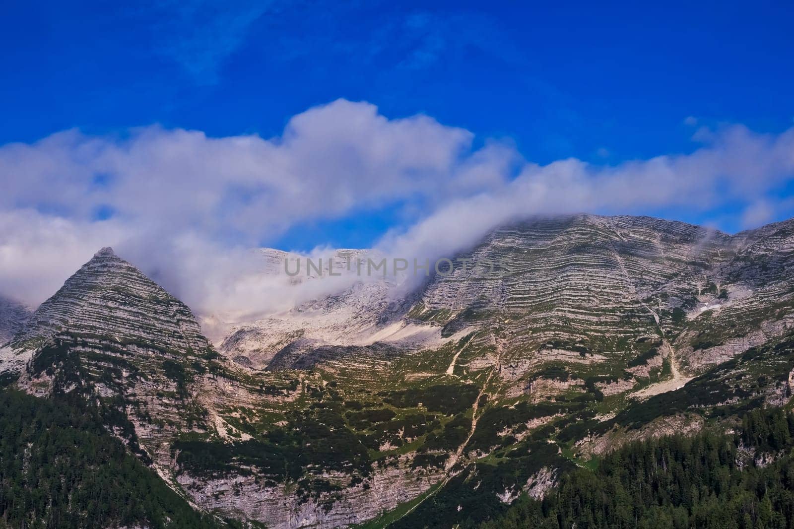 Mountain Range Landscape, panoramic of european alps with clouds