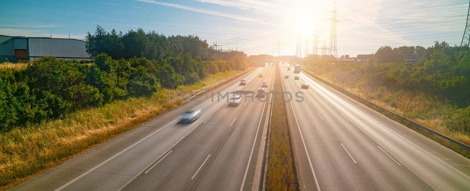 Lots of Trucks and cars on a Highway - transportation concept