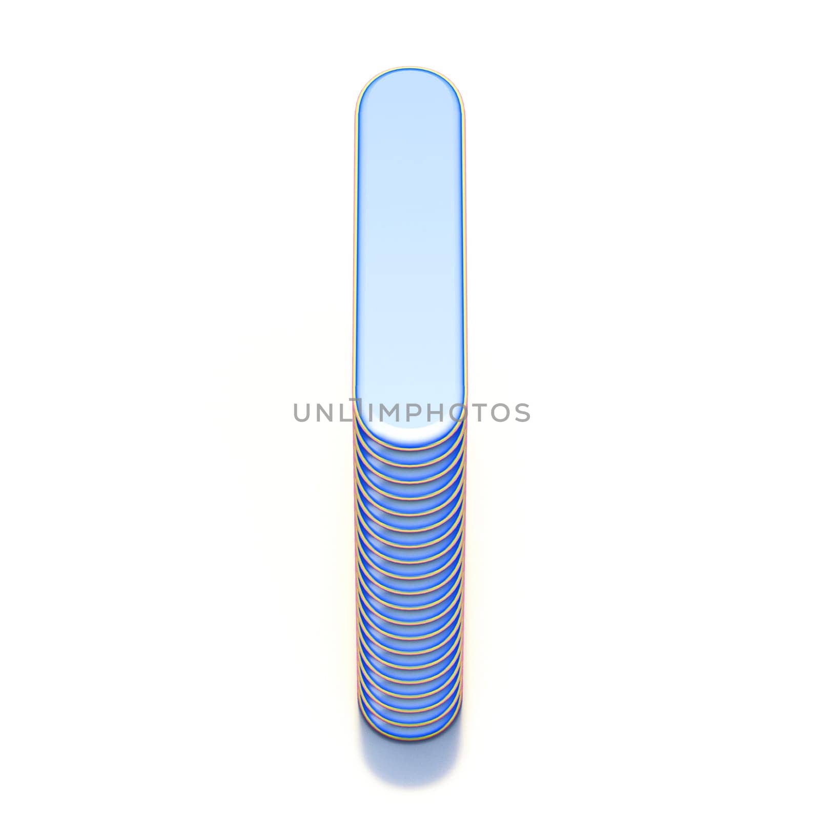 Blue extruded font Letter I 3D render illustration isolated on white background