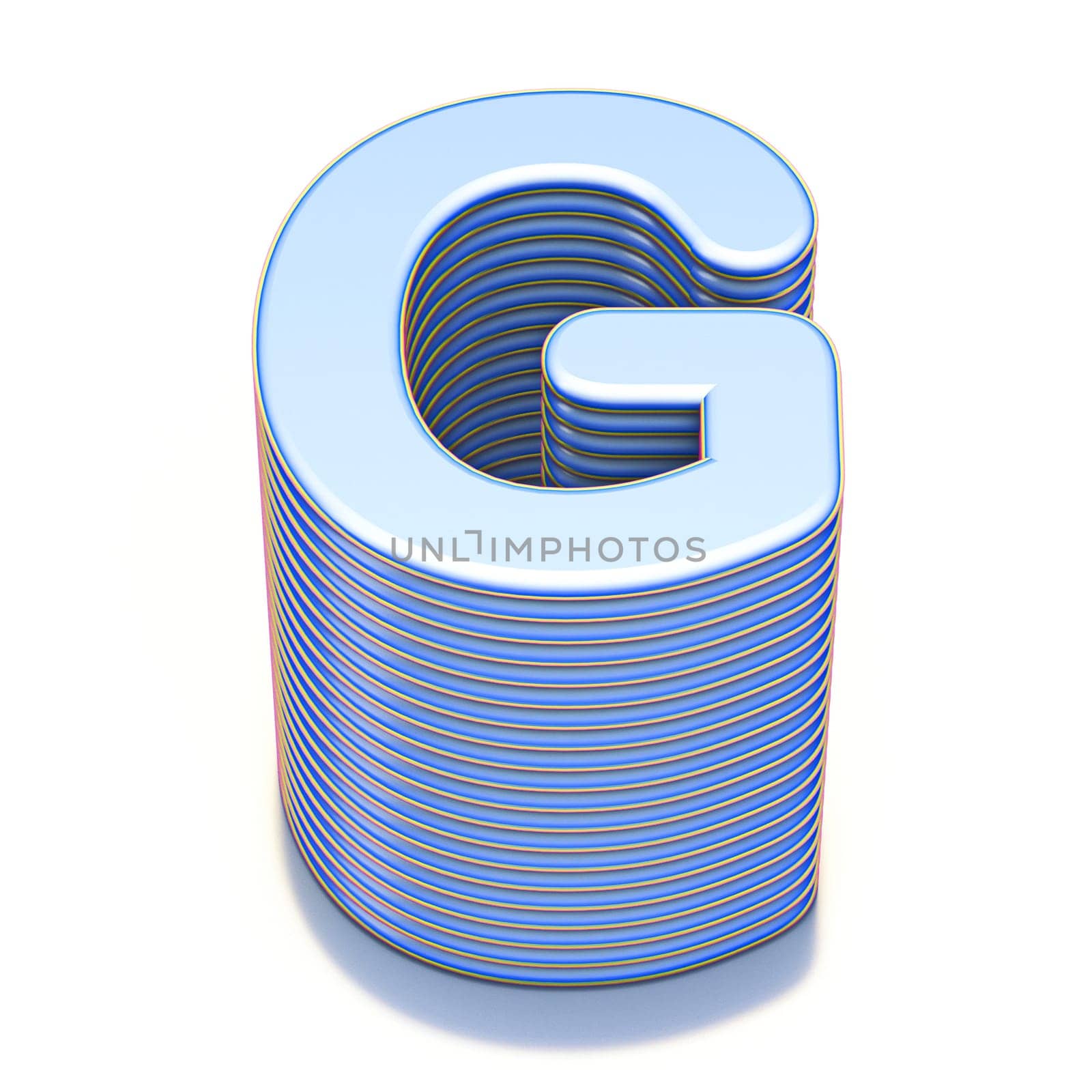 Blue extruded font Letter G 3D render illustration isolated on white background