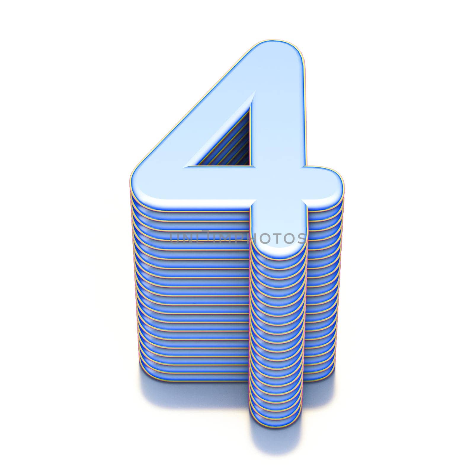 Blue extruded Number 4 FOUR 3D render illustration isolated on white background