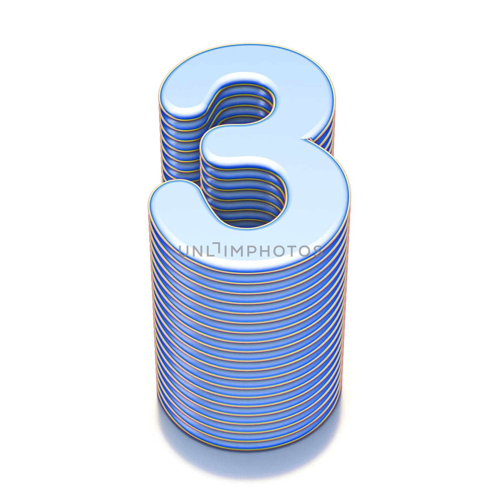 Blue extruded Number 3 THREE 3D render illustration isolated on white background