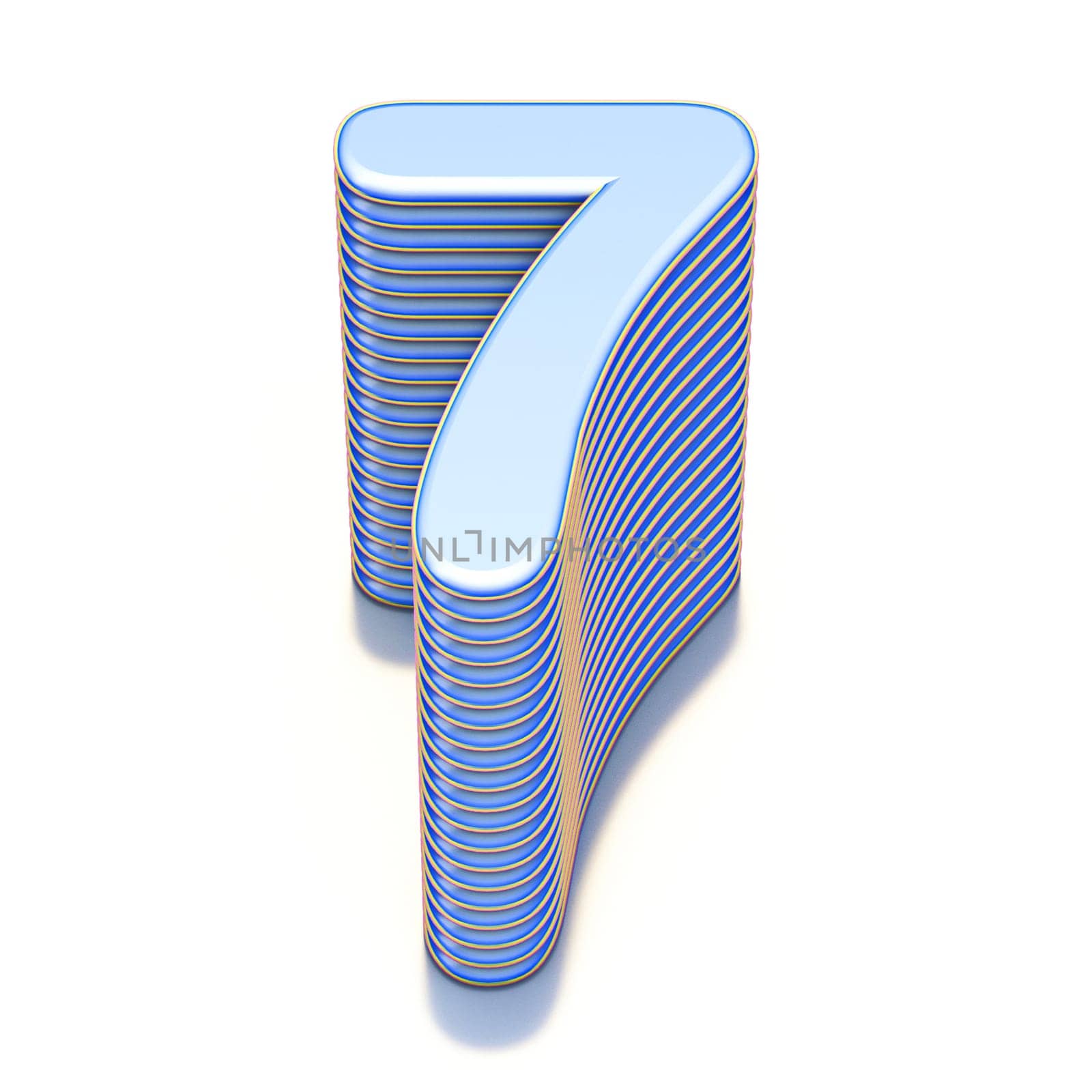 Blue extruded Number 7 SEVEN 3D render illustration isolated on white background