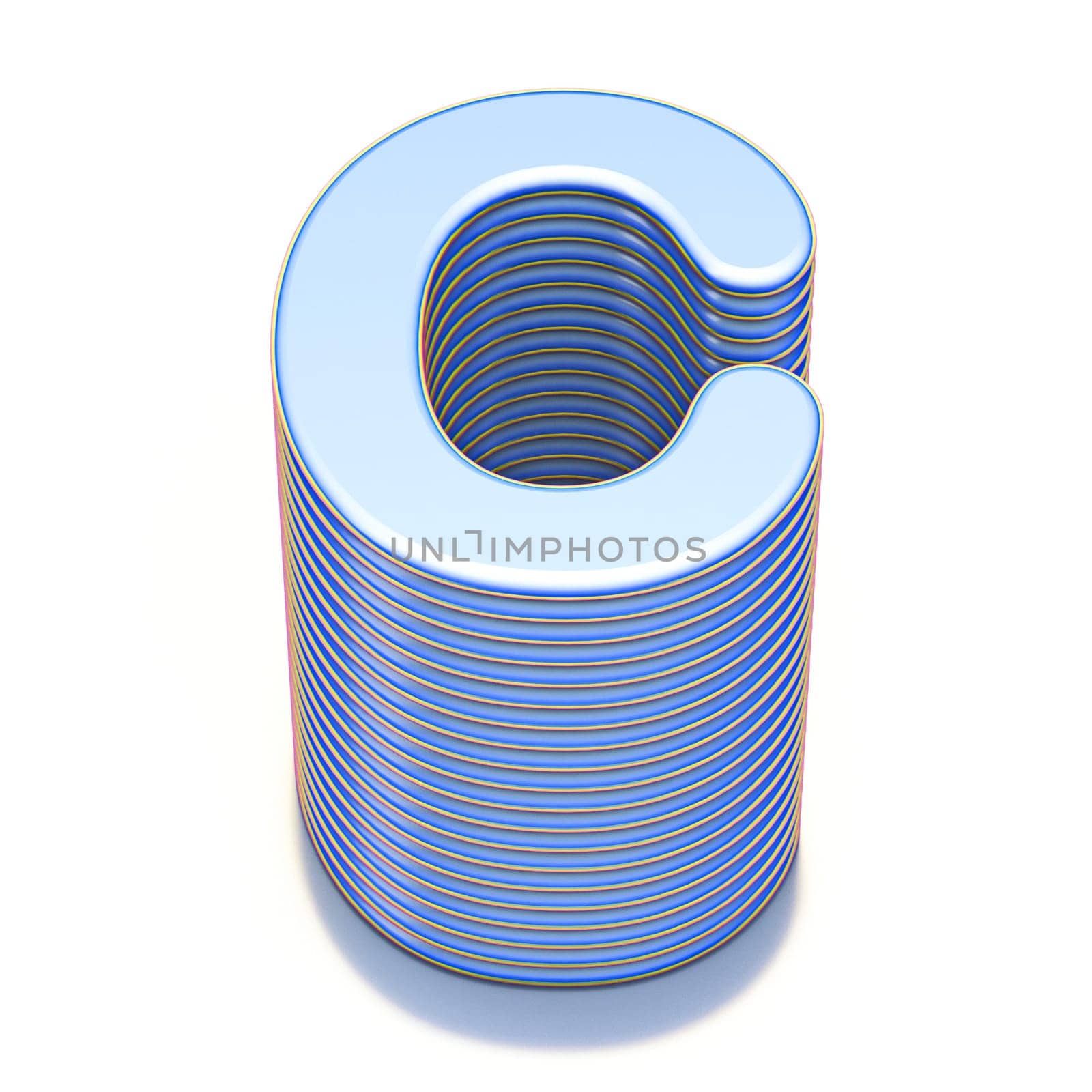 Blue extruded font Letter C 3D render illustration isolated on white background