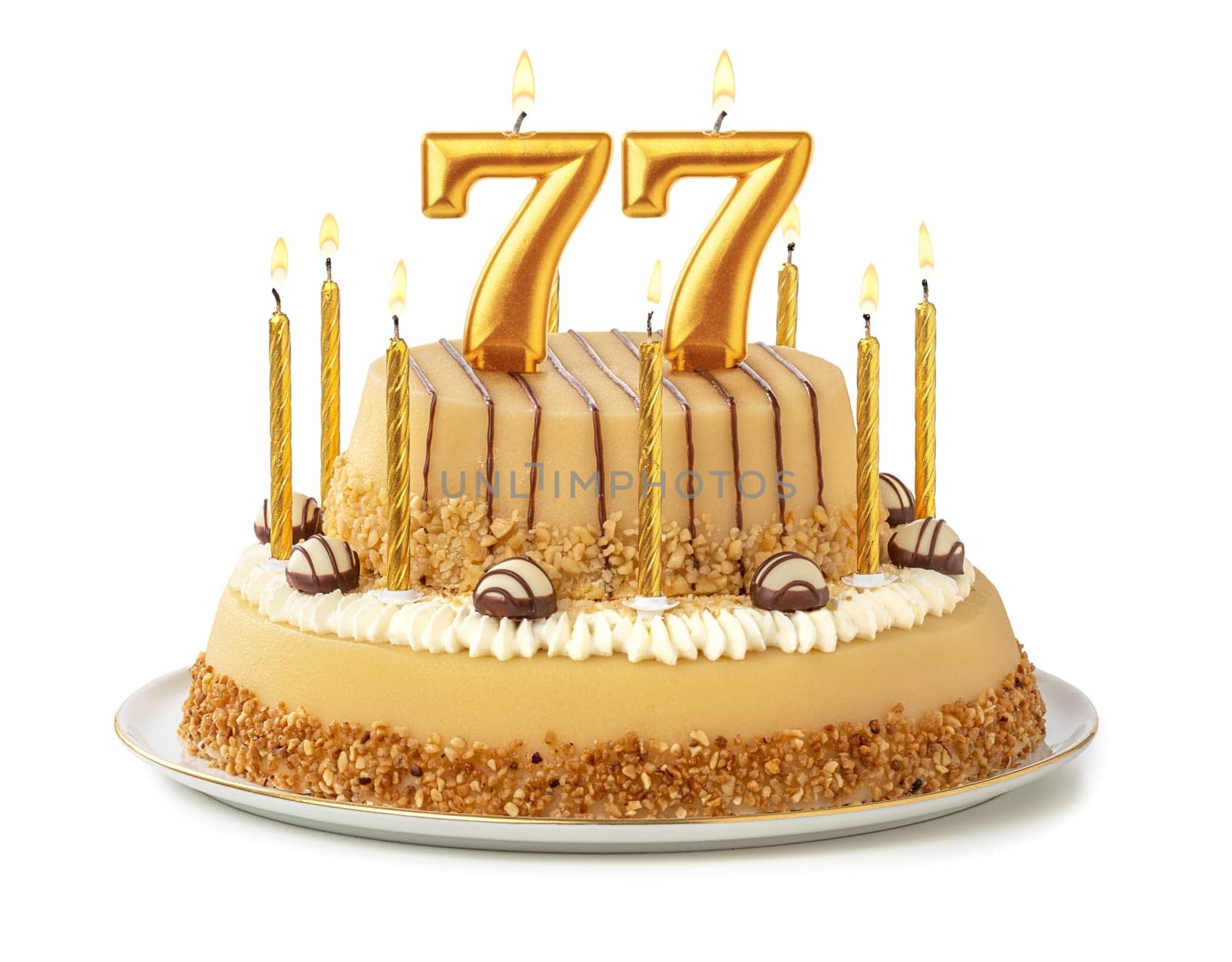 Festive cake with golden candles - Number 77