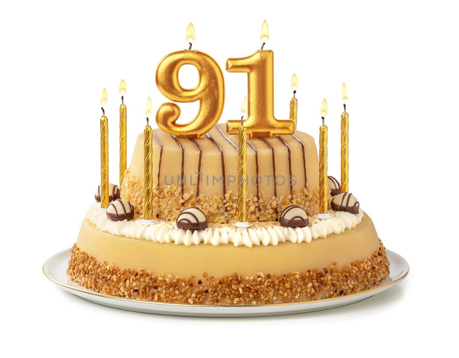 Festive cake with golden candles - Number 91