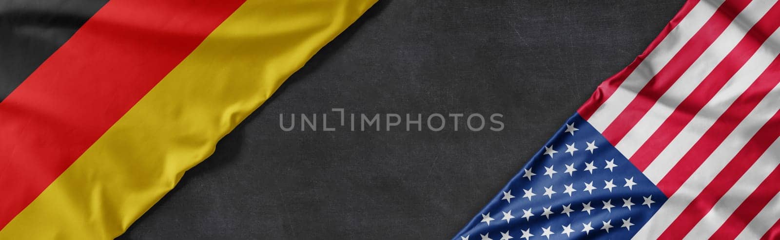 Flags of Germany and the United States of America with copy space