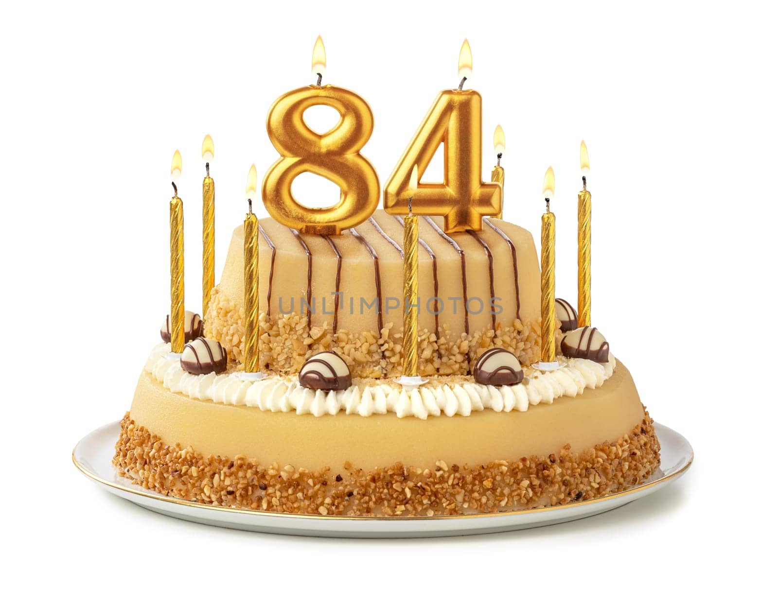 Festive cake with golden candles - Number 84