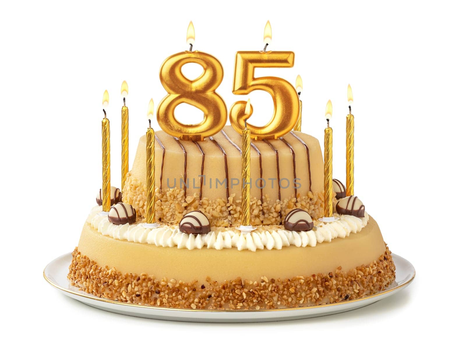 Festive cake with golden candles - Number 85