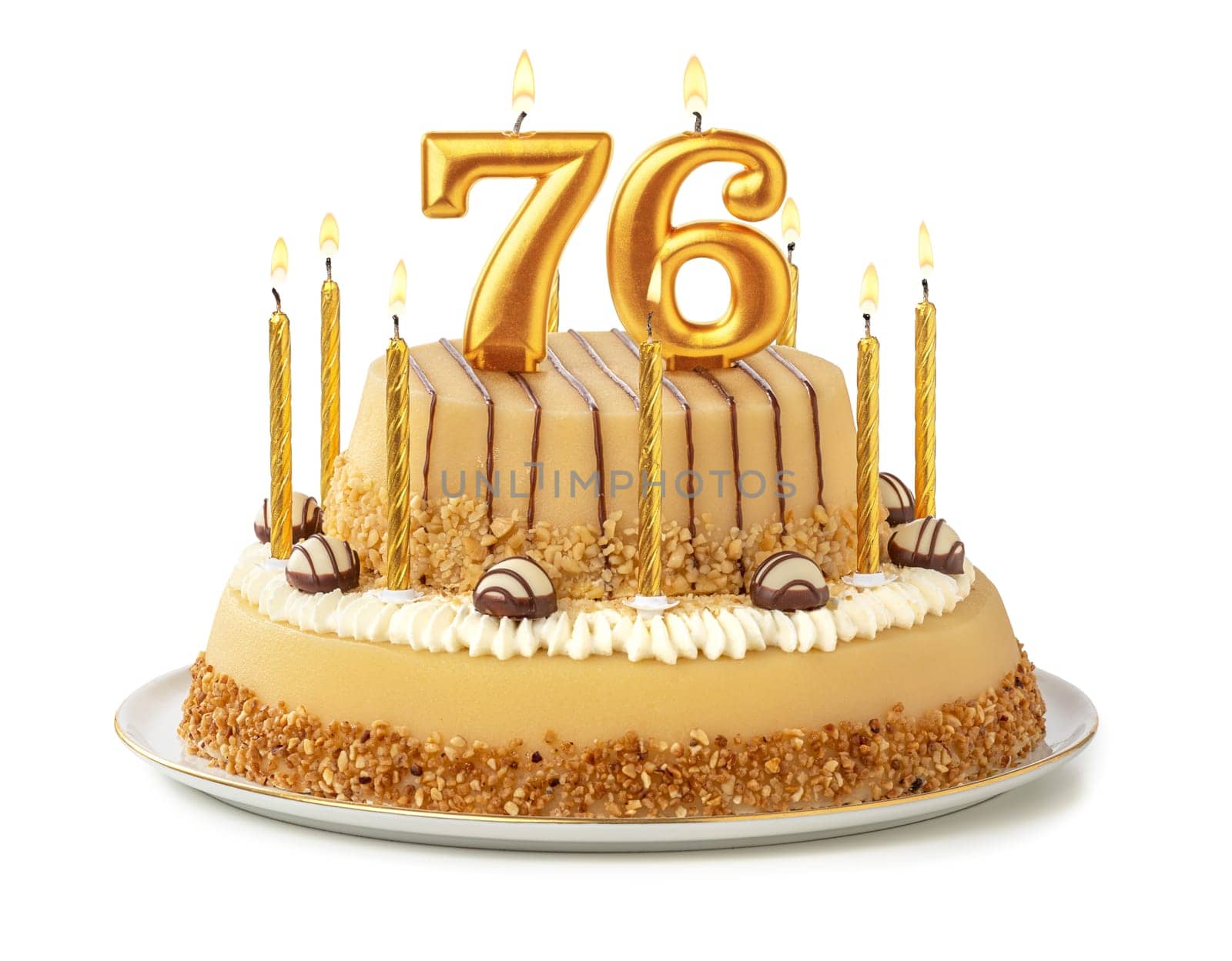 Festive cake with golden candles - Number 76