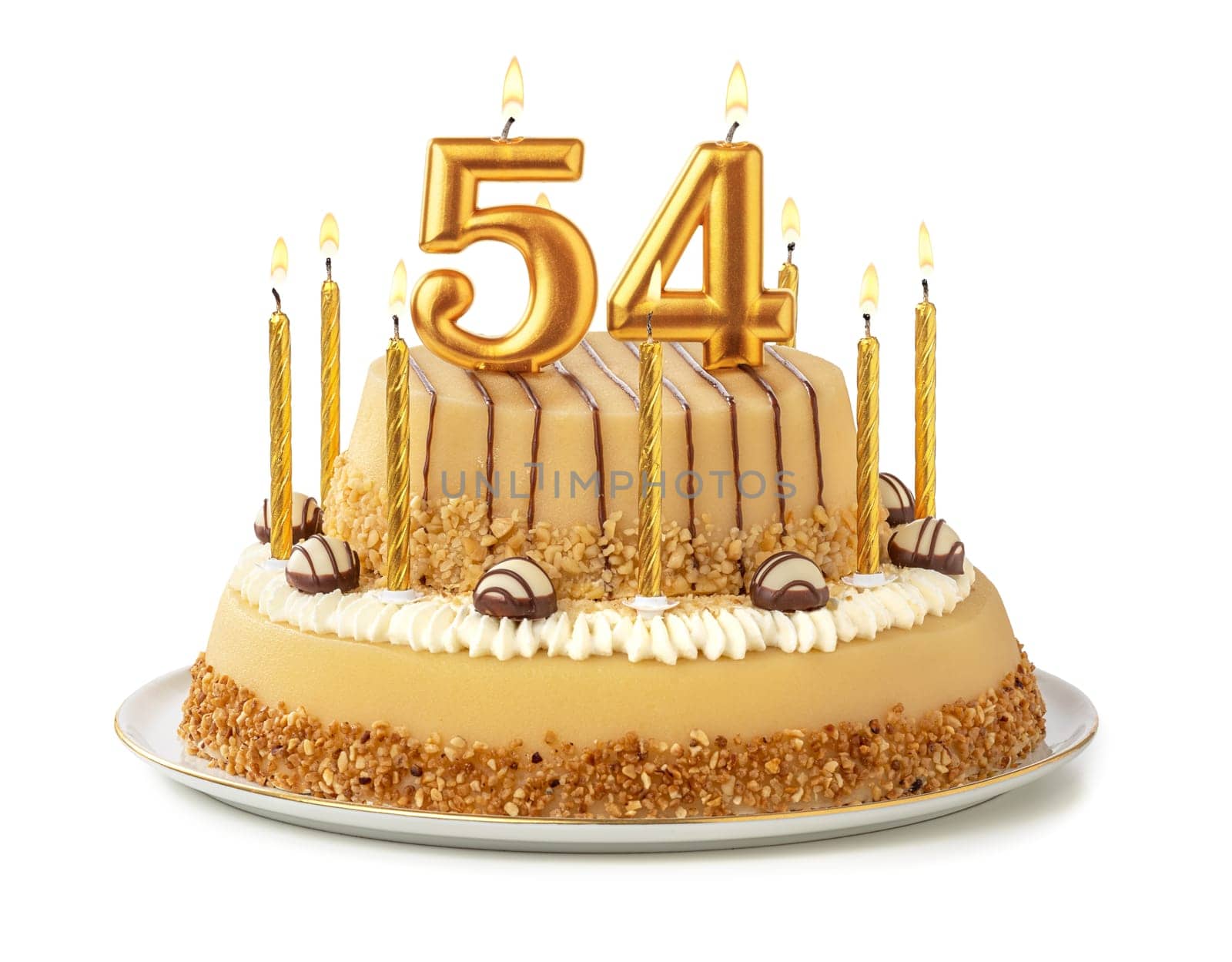 Festive cake with golden candles - Number 54