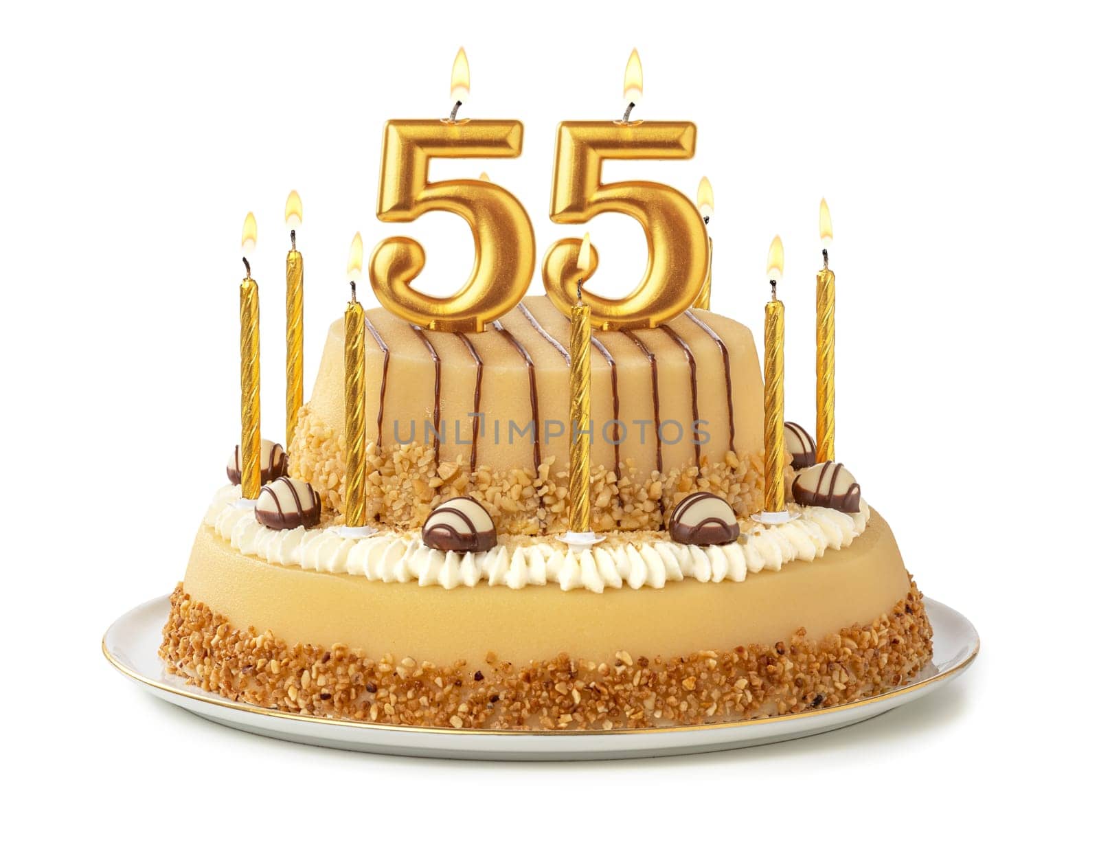 Festive cake with golden candles - Number 55
