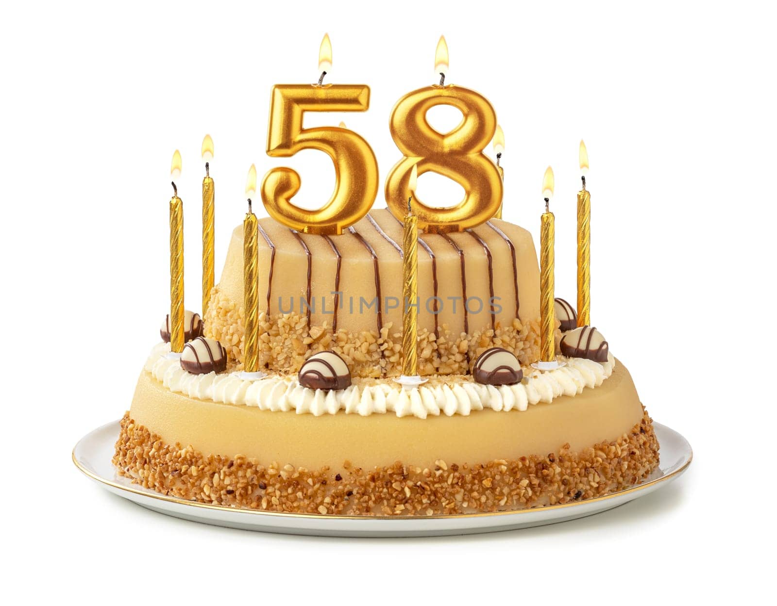 Festive cake with golden candles - Number 58