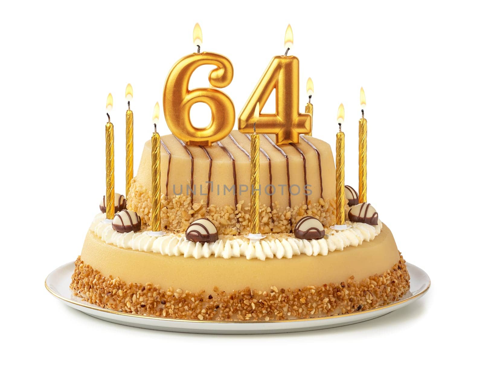 Festive cake with golden candles - Number 64