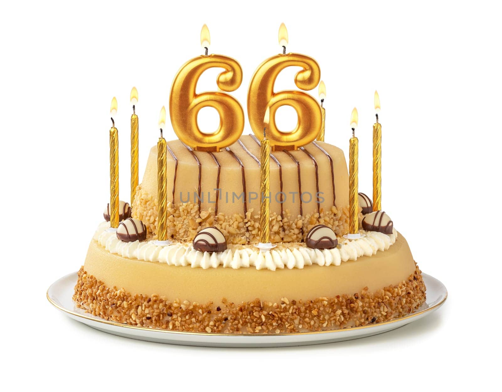 Festive cake with golden candles - Number 66