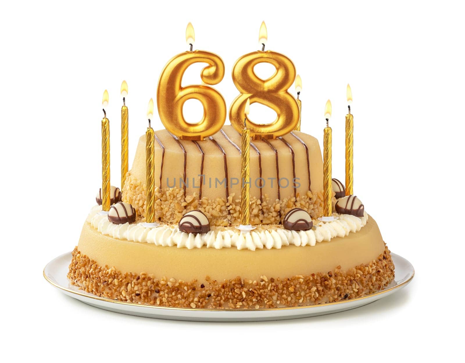 Festive cake with golden candles - Number 68